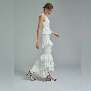 NWT Anthropologie Forever That Girl Tiered Ruffle Halter Dress White